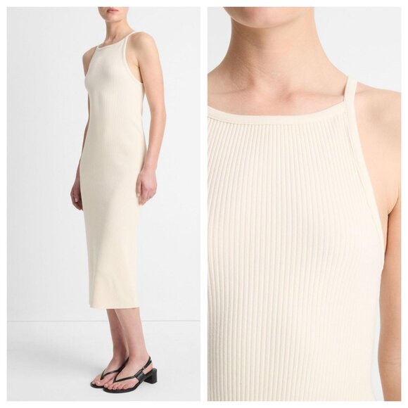 Vince Cotton-Blend Ribbed High-Neck Knit Midi Dress - Picture 2 of 4